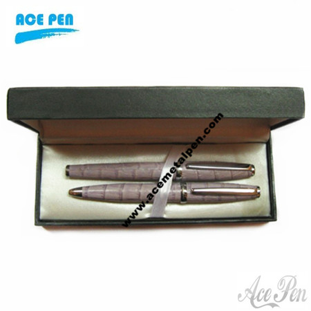Leather wrapped ballpoint and roller ball in gift box