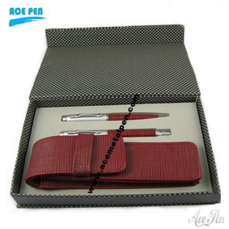Leather gift pen set,ball pen+fountain pen