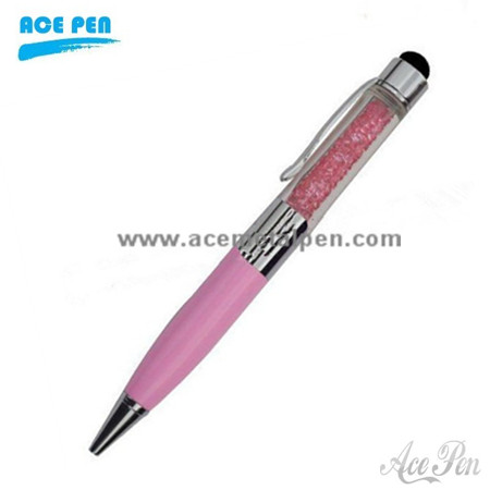 2 in1 High Sensitive Touch Crystal Stylus Pen & Ballpoint PenPink Crystal Touch Ball Pens