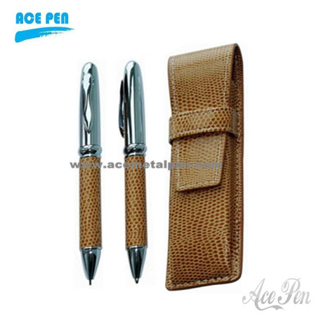 PU leather metal pen set with PU leather case