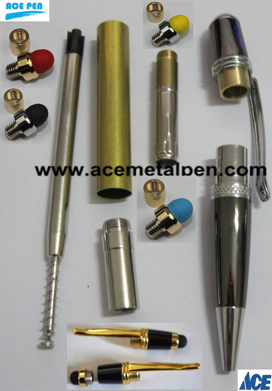 Round Top Stylus Sierra Pen Kits in 24kt gold +gun metal+Stylus